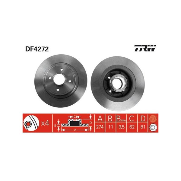 Bromsskiva Solid, Bakaxel Trw DF4272 TRW