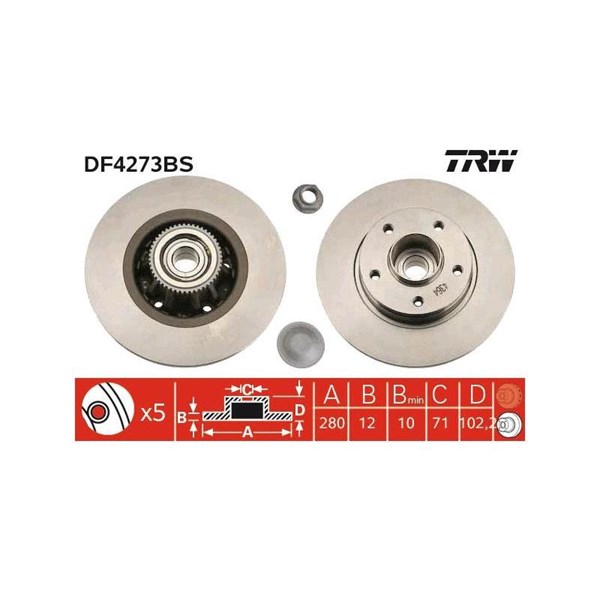 Bromsskiva Solid, Bakaxel Trw DF4273BS TRW
