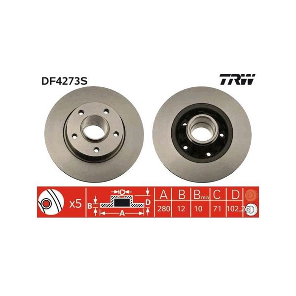 Bromsskiva Solid, Bakaxel Trw DF4273S TRW