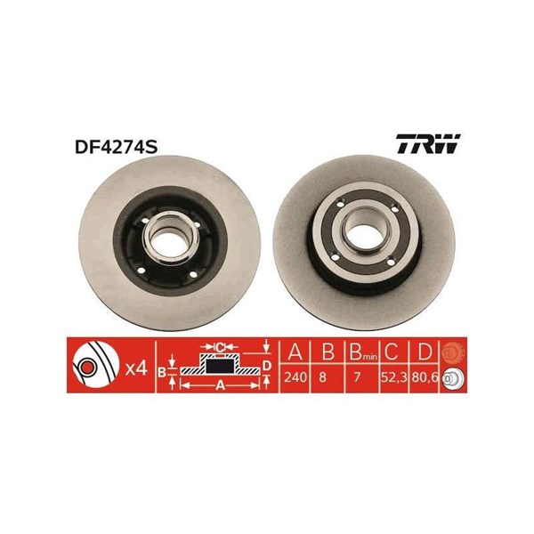 Bromsskiva Solid, Bakaxel Trw DF4274S TRW