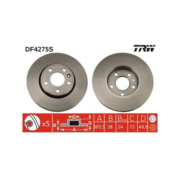 Bromsskiva Ventilerad, Framaxel Trw DF4275S TRW