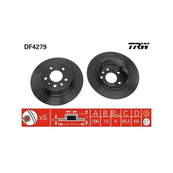 Bromsskiva Solid, Bakaxel Trw DF4279 TRW