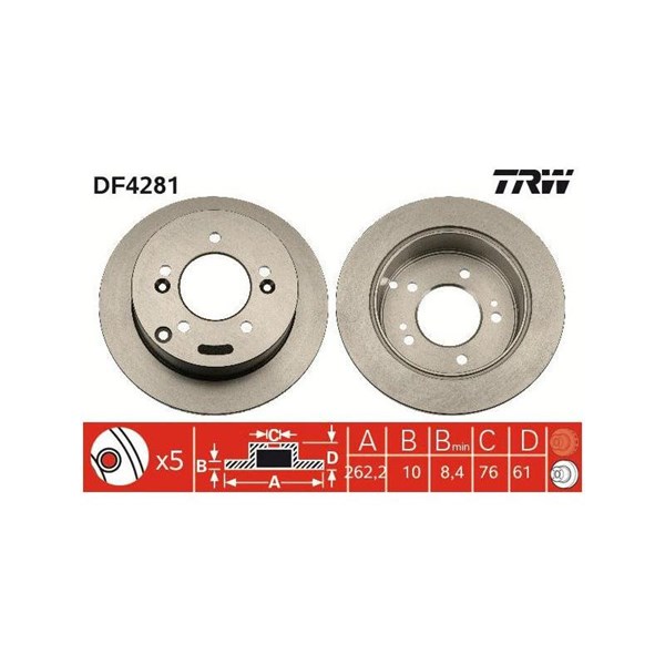 Bromsskiva Solid, Bakaxel Trw DF4281 TRW