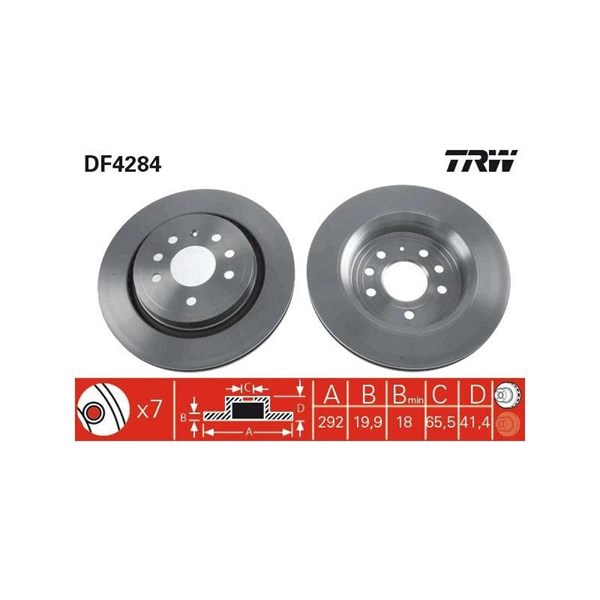 Bromsskiva Ventilerad, Bakaxel Trw DF4284 TRW