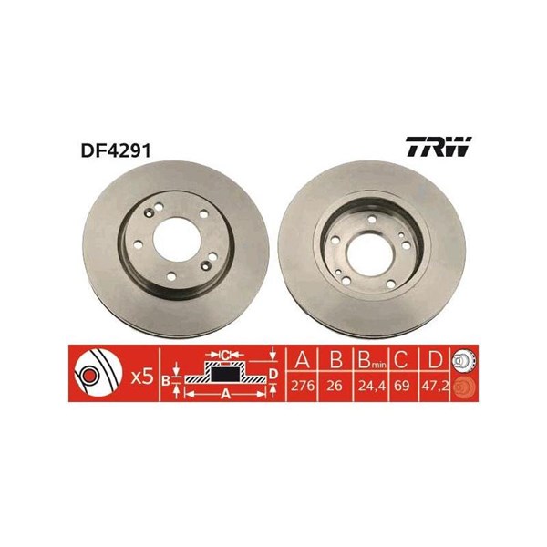 Bromsskiva Ventilerad, Framaxel Trw DF4291 TRW Bromsskiva Ventilerad, Framaxel Trw DF4291 TRW