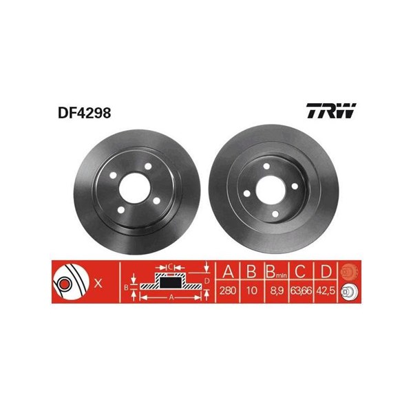Bromsskiva Solid, Bakaxel Trw DF4298 TRW Bromsskiva Solid, Bakaxel Trw DF4298 TRW