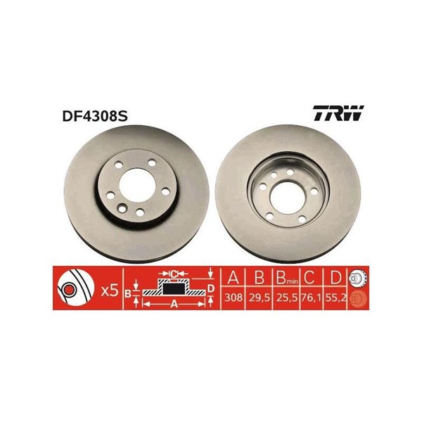 Bromsskiva Ventilerad, Framaxel Trw DF4308S TRW