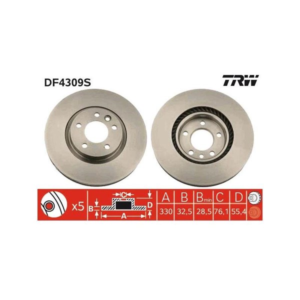Bromsskiva Ventilerad, Framaxel Trw DF4309S TRW