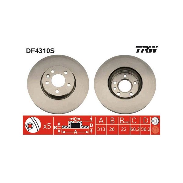 Bromsskiva Ventilerad, Framaxel Trw DF4310S TRW
