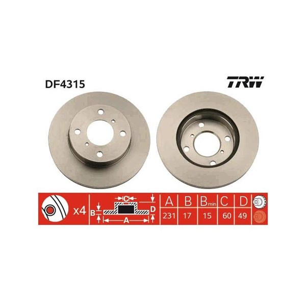 Bromsskiva Ventilerad, Framaxel Trw DF4315 TRW Bromsskiva Ventilerad, Framaxel Trw DF4315 TRW