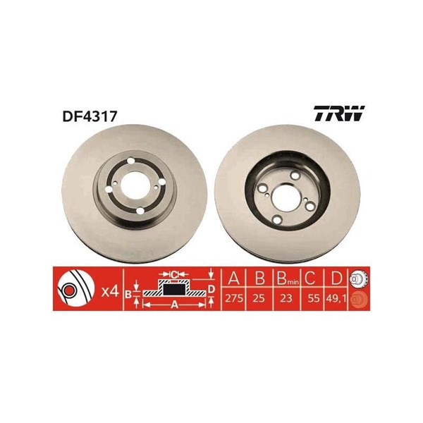 Bromsskiva Ventilerad, Framaxel Trw DF4317 TRW