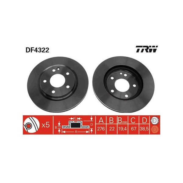 Bromsskiva Ventilerad, Framaxel Trw DF4322 TRW
