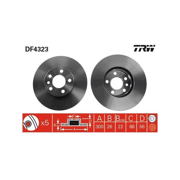 Bromsskiva Ventilerad, Framaxel Trw DF4323 TRW
