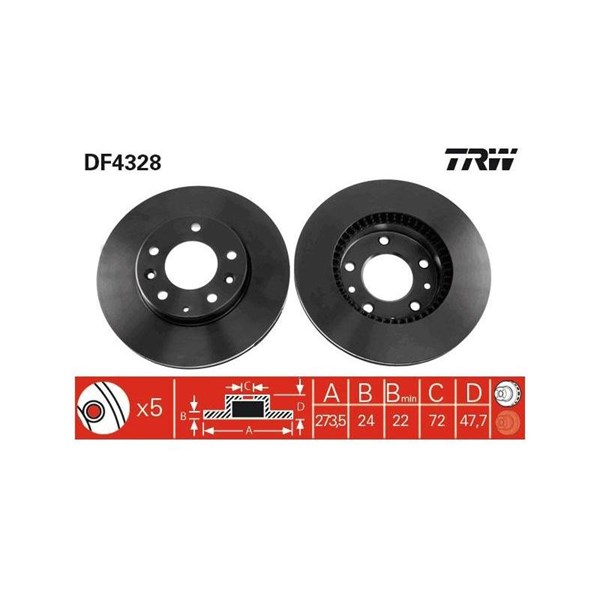 Bromsskiva Ventilerad, Framaxel Trw DF4328 TRW
