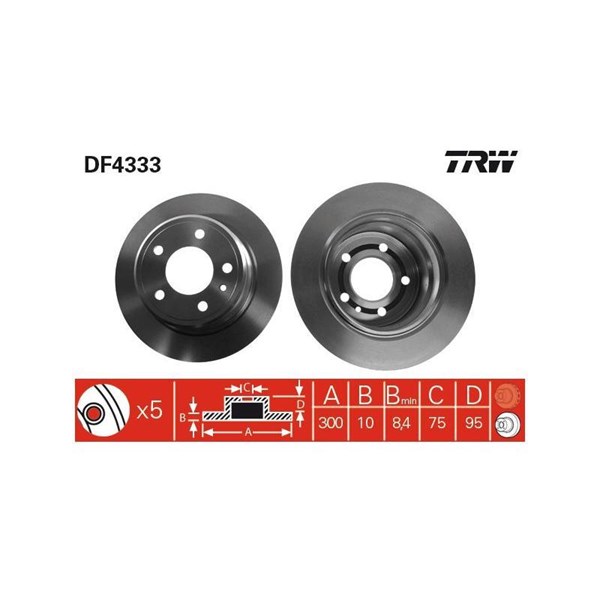 Bromsskiva Solid, Bakaxel Trw DF4333 TRW Bromsskiva Solid, Bakaxel Trw DF4333 TRW