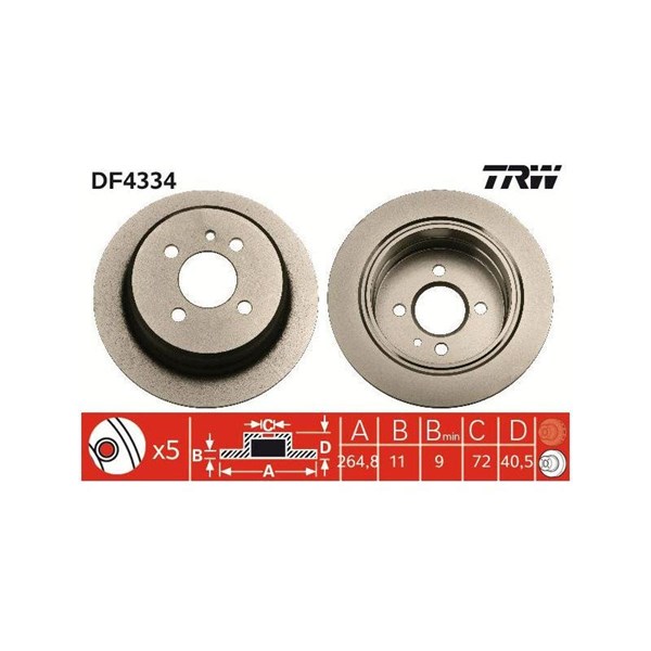 Bromsskiva Solid, Bakaxel Trw DF4334 TRW Bromsskiva Solid, Bakaxel Trw DF4334 TRW