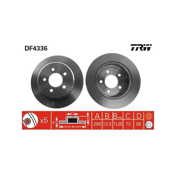 Bromsskiva Solid, Bakaxel Trw DF4336 TRW