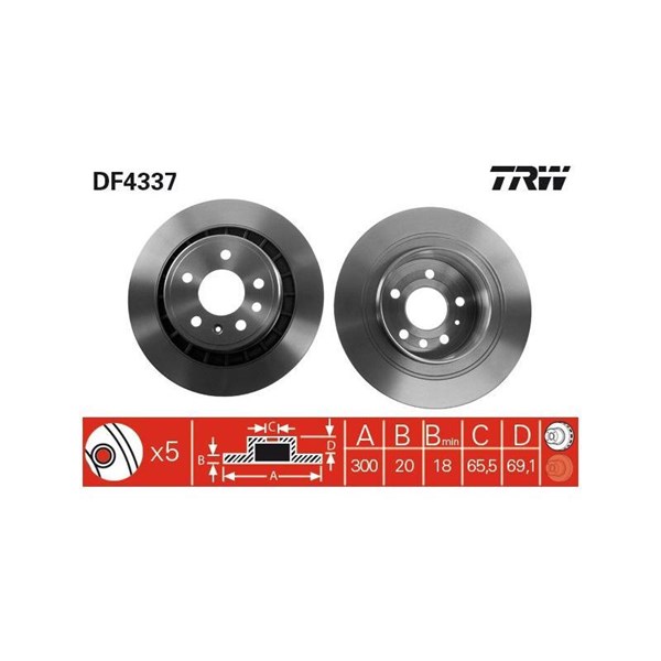 Bromsskiva Ventilerad, Bakaxel Trw DF4337 TRW