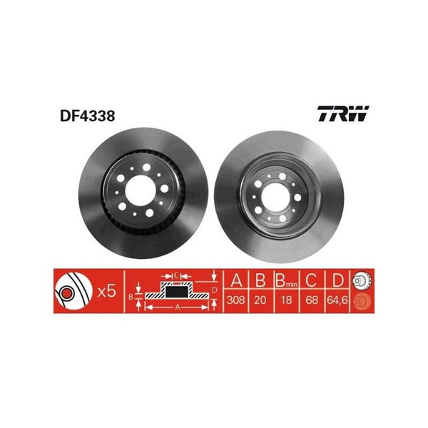 Bromsskiva Ventilerad, Bakaxel Trw DF4338 TRW