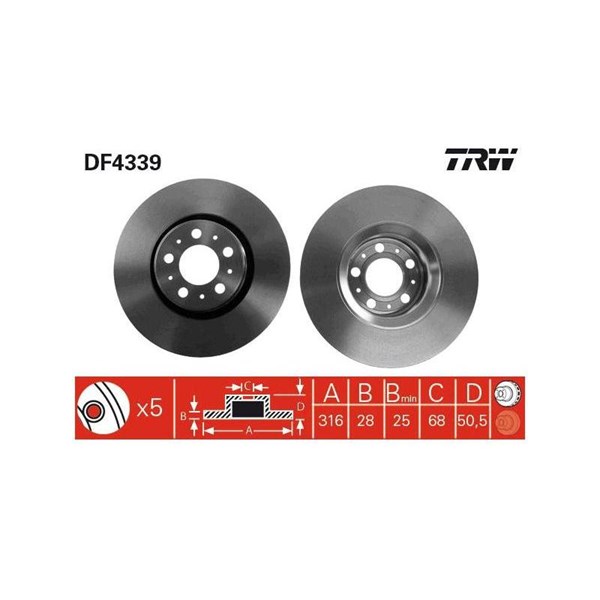 Bromsskiva Ventilerad, Framaxel Trw DF4339 TRW Bromsskiva Ventilerad, Framaxel Trw DF4339 TRW