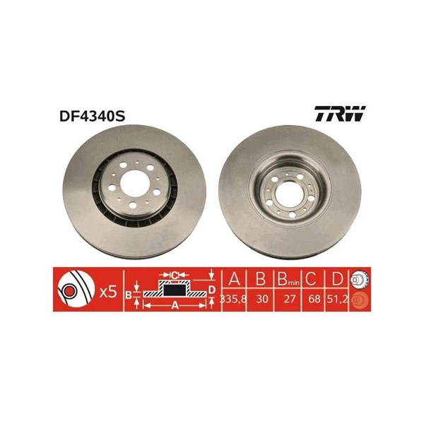 Bromsskiva Ventilerad, Framaxel Trw DF4340S TRW