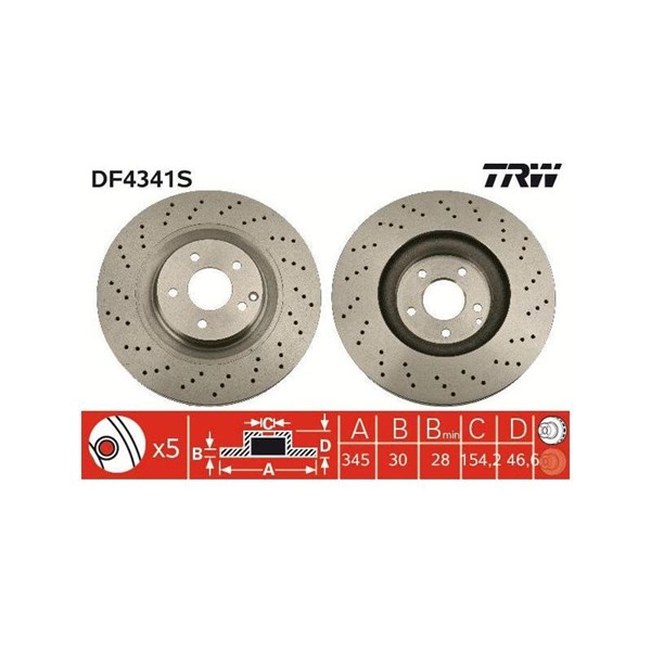Bromsskiva Ventilerad, Framaxel Trw DF4341S TRW