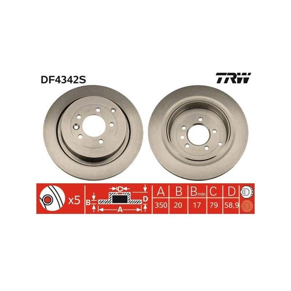 Bromsskiva Ventilerad, Bakaxel Trw DF4342S TRW