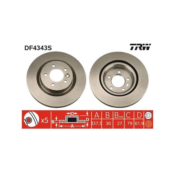 Bromsskiva Ventilerad, Framaxel Trw DF4343S TRW