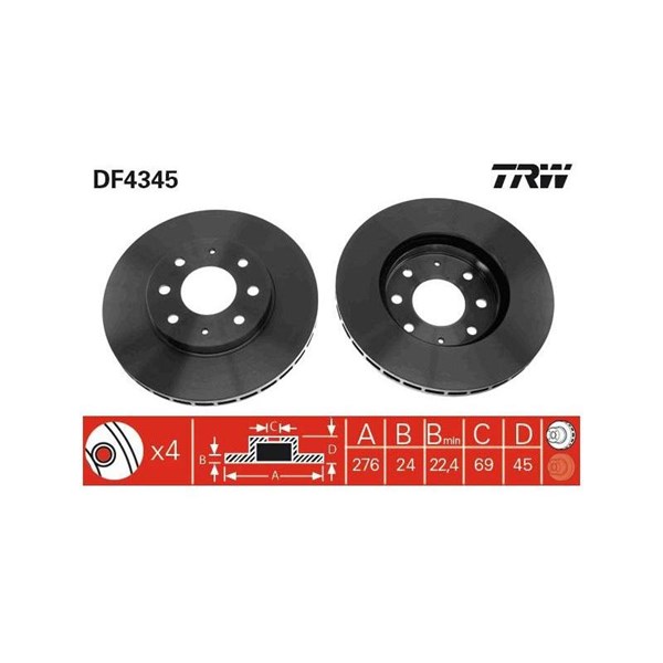 Bromsskiva Ventilerad, Framaxel Trw DF4345 TRW