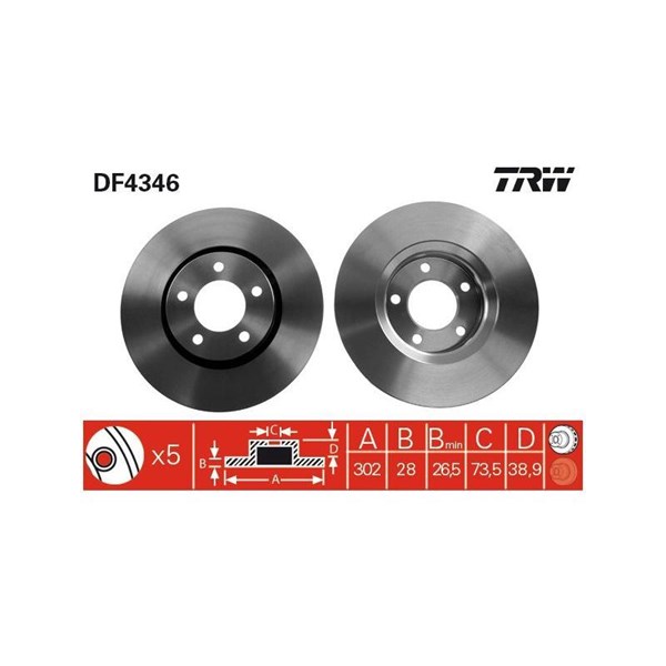 Bromsskiva Ventilerad, Framaxel Trw DF4346 TRW