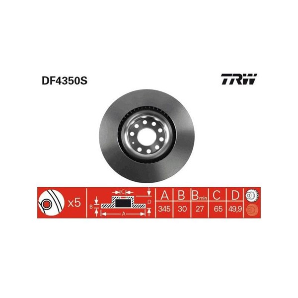 Bromsskiva Ventilerad, Framaxel Trw DF4350S TRW