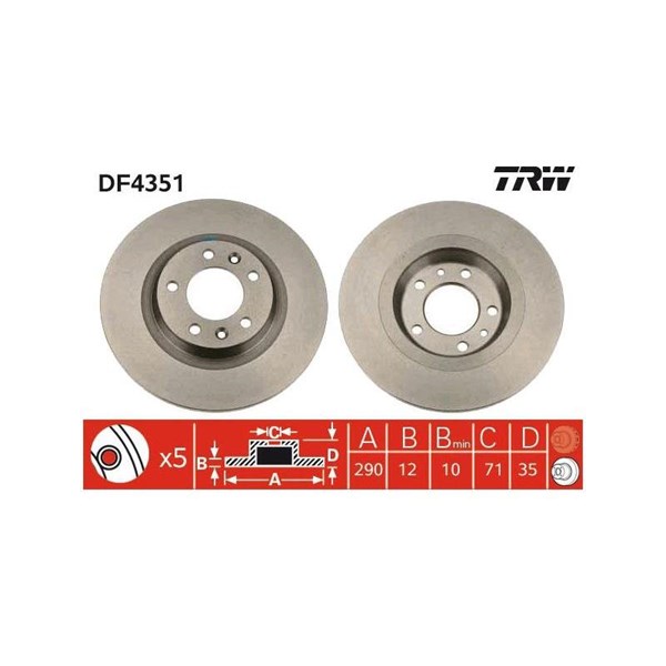 Bromsskiva Solid, Bakaxel Trw DF4351 TRW