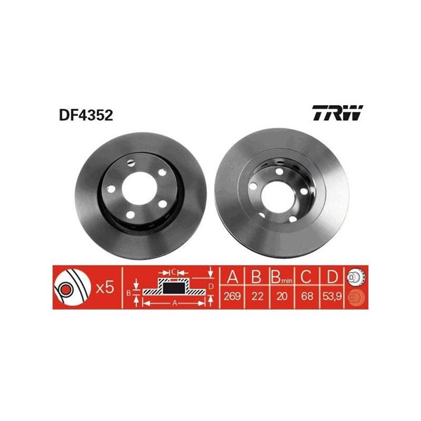 Bromsskiva Ventilerad, Bakaxel Trw DF4352 TRW