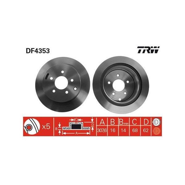 Bromsskiva Ventilerad, Bakaxel Trw DF4353 TRW Bromsskiva Ventilerad, Bakaxel Trw DF4353 TRW