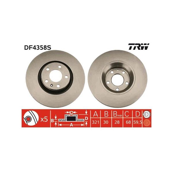Bromsskiva Ventilerad, Framaxel Trw DF4358S TRW
