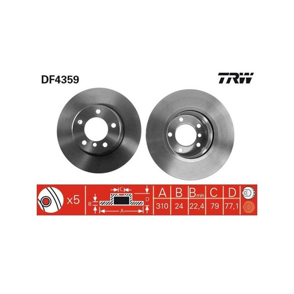 Bromsskiva Ventilerad, Framaxel Trw DF4359 TRW