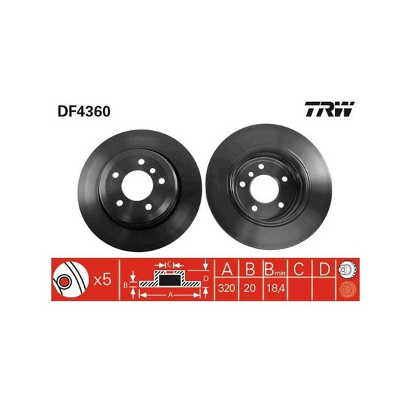 Bromsskiva Ventilerad, Bakaxel Trw DF4360 TRW