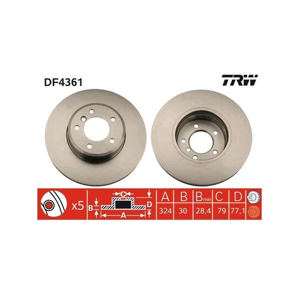 Bromsskiva Ventilerad, Framaxel Trw DF4361 TRW