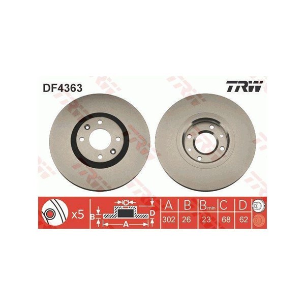 Bromsskiva Ventilerad, Framaxel Trw DF4363 TRW