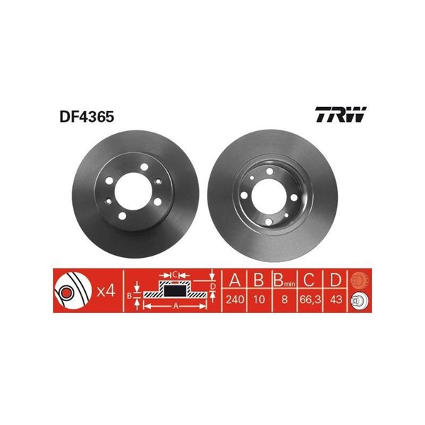 Bromsskiva Solid, Bakaxel Trw DF4365 TRW