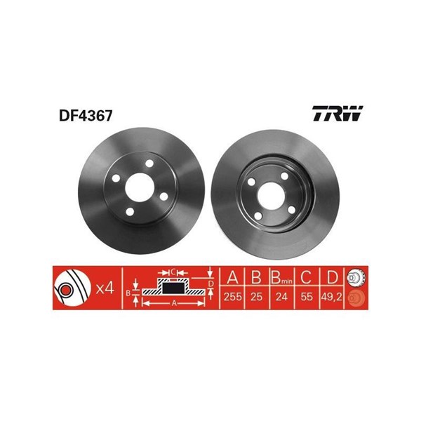 Bromsskiva Ventilerad, Framaxel Trw DF4367 TRW