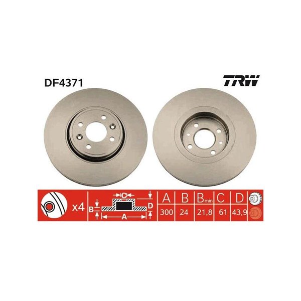 Bromsskiva Ventilerad, Framaxel Trw DF4371 TRW