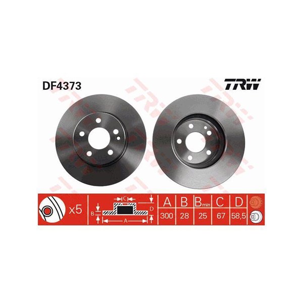 Bromsskiva Ventilerad, Framaxel Trw DF4373 TRW