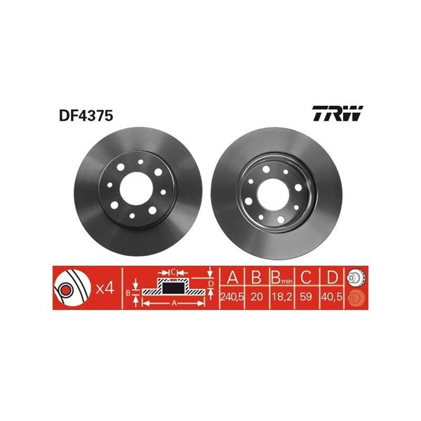 Bromsskiva Ventilerad, Framaxel Trw DF4375 TRW