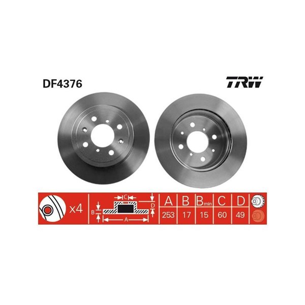 Bromsskiva Ventilerad, Framaxel Trw DF4376 TRW