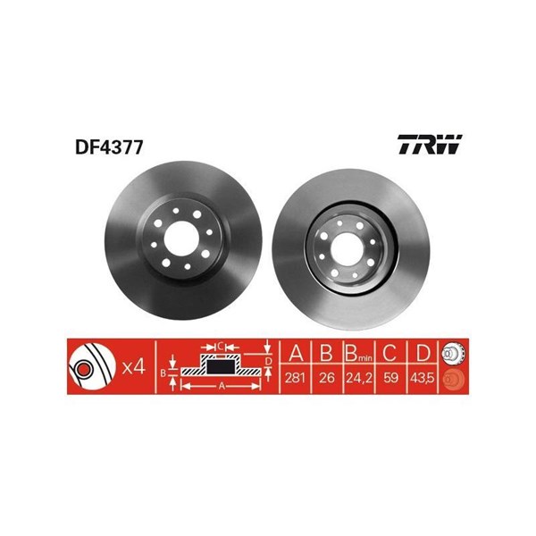 Bromsskiva Ventilerad, Framaxel Trw DF4377 TRW