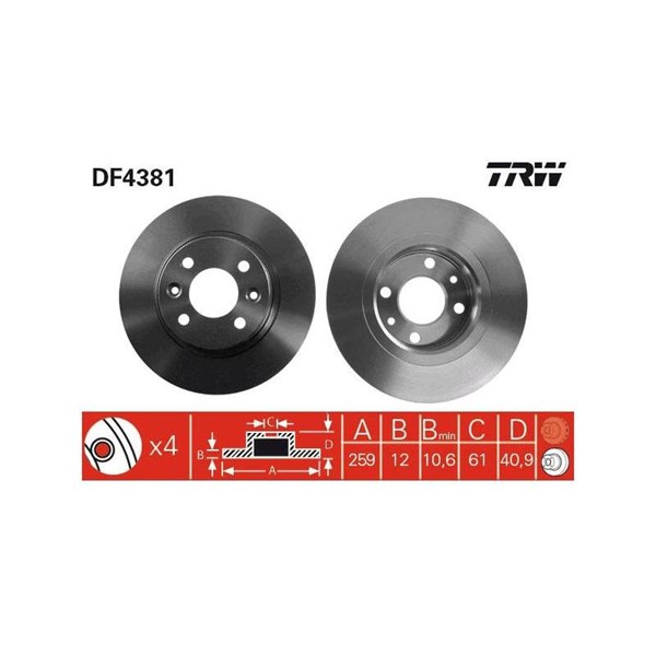 Bromsskiva Solid, Framaxel Trw DF4381 TRW