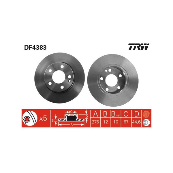 Bromsskiva Solid, Framaxel Trw DF4383 TRW