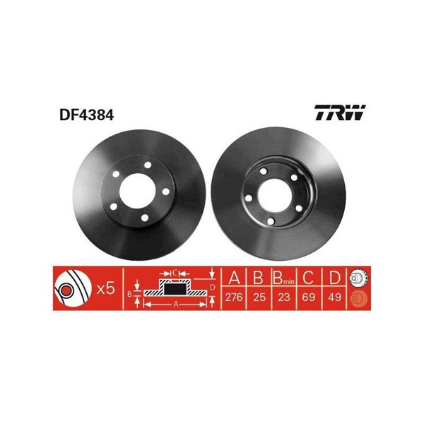 Bromsskiva Ventilerad, Framaxel Trw DF4384 TRW