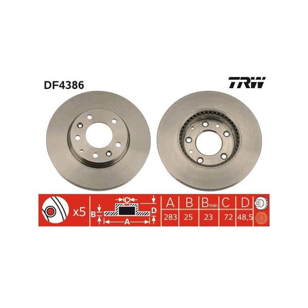 Bromsskiva Ventilerad, Framaxel Trw DF4386 TRW